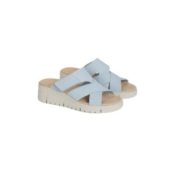 Vionic Shoes - Wide Vionic Uptown Wedge Sandal Slide Heel Casual Shoe Blue Ivory White Women 10